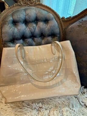 Donna Karan Cream Patent Leather Tote